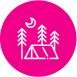 a pink circle with a tent and trees in it .