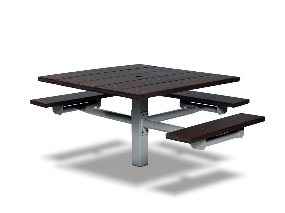 Square Recycled Plastic Table with Three Seats - In-ground (MRGV235G)