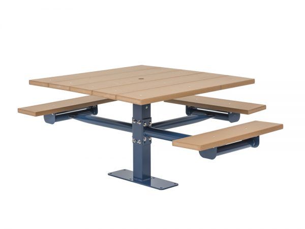 Square Recycled Plastic Table with Three Seats - Surface Mount (MRGV234G)