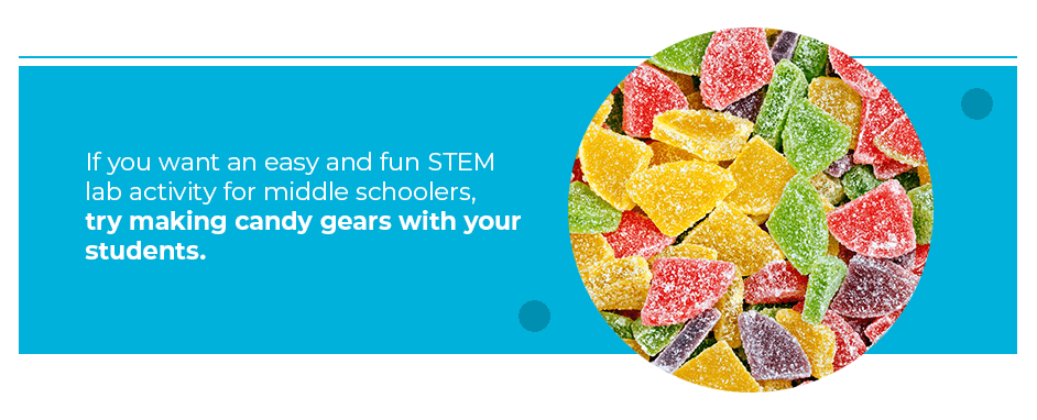 If you want an easy and fun STEM lab activity for middle schoolers, try making candy gears with your students.