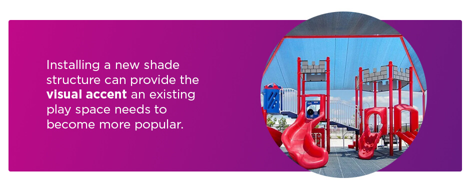 Installing a new shade structure can provide the visual accent an existing play space to become more popular.