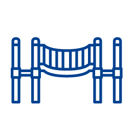 a blue line drawing of a bridge on a white background