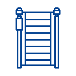 a blue line drawing of fitness climber on a white background .