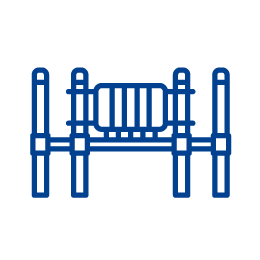 a blue line drawing of a playground ramp