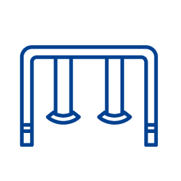 a blue line drawing of a swing set on a white background .